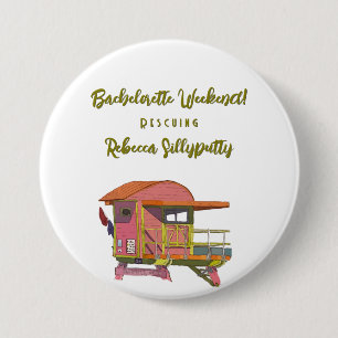 Badge Rond 7,6 Cm Vibes de Sauveteur Rose pour un Week-end de Bachel