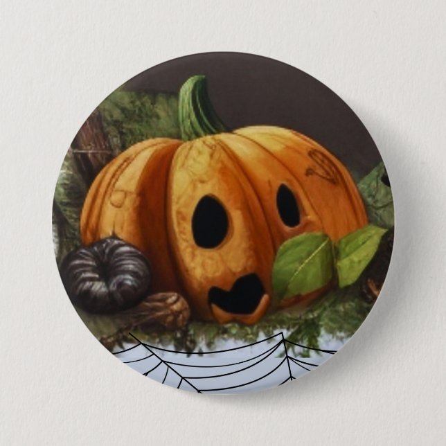 Badge Rond 7,6 Cm Vieux Citrouille Rustique Parlé Halloween Party (Devant)