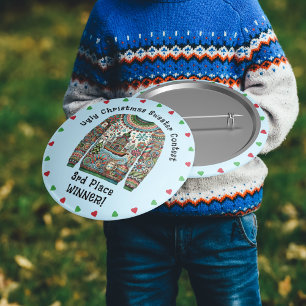 Badge Rond 7,6 Cm Vilain Sweater de Noël 3e place Lauréat du prix