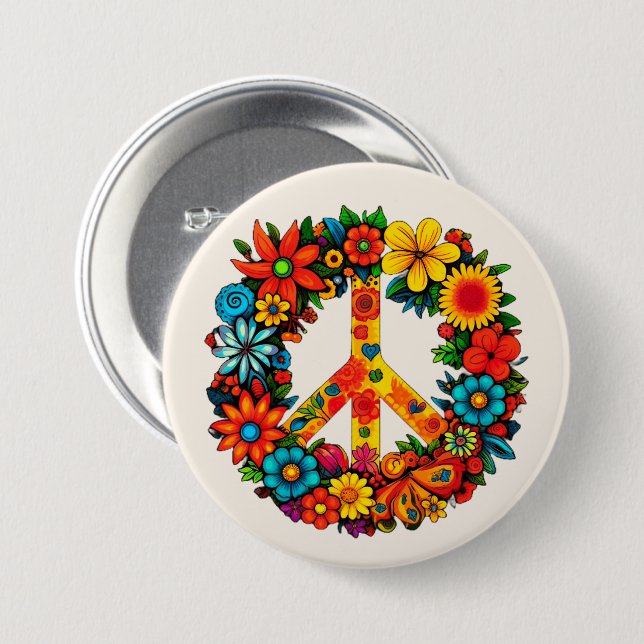 Badge Rond 7,6 Cm Voie de Paix fleur sauvage (Devant & derrière)