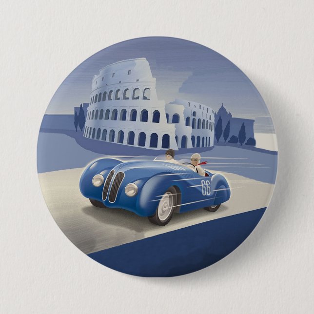 Badge Rond 7,6 Cm Voiture de course bleue vintage classique (Devant)