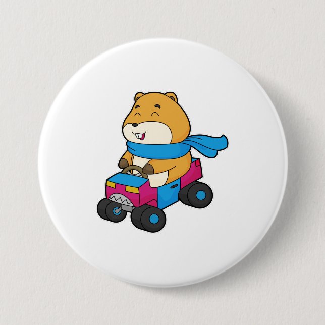 Badge Rond 7,6 Cm Voiture Hamster (Devant)