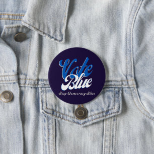 Badge Rond 7,6 Cm Vote Blue Retro Style Word Art