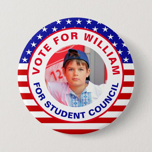 Badge Rond 7,6 Cm Vote pour le président de classe : Conseil étudian (Devant)