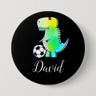 Badge Rond 7,6 Cm Watercolor Green Dinosaur With Custom Name