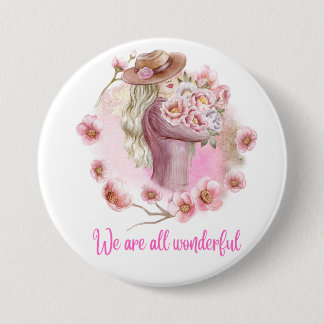 Badge Rond 7,6 Cm We Are All Wonderful – Floral Watercolor Woman Art