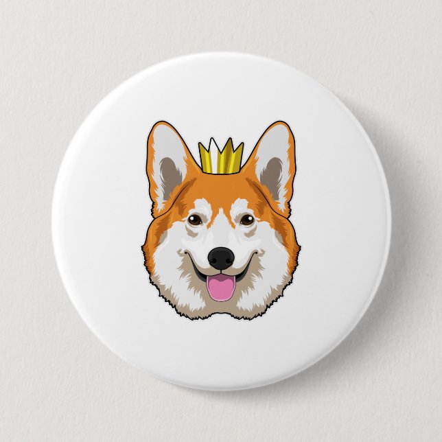 Badge Rond 7,6 Cm Welsh corgi with Crown (Devant)