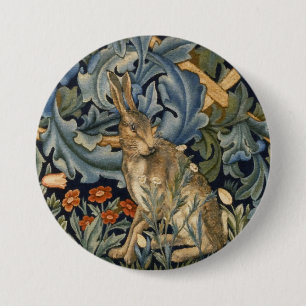 Badge Rond 7,6 Cm William Morris Forest Rabbit Floral Art