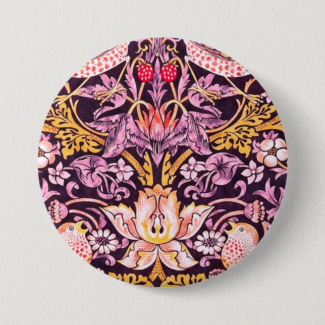 Badge Rond 7,6 Cm William Morris Strawberry Thief Version violette (Devant)