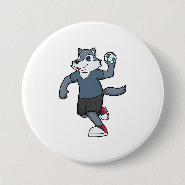 Badge Rond 7,6 Cm Wolf Handball joueur Handball (Devant)