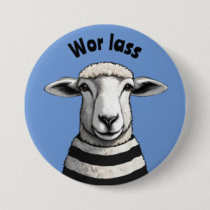 Badge Rond 7,6 Cm Wor Lass, épingle Geordie, mouton rayé, agneau