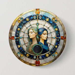 Badge Rond 7,6 Cm Zodiac - Gemini Les Jumeaux