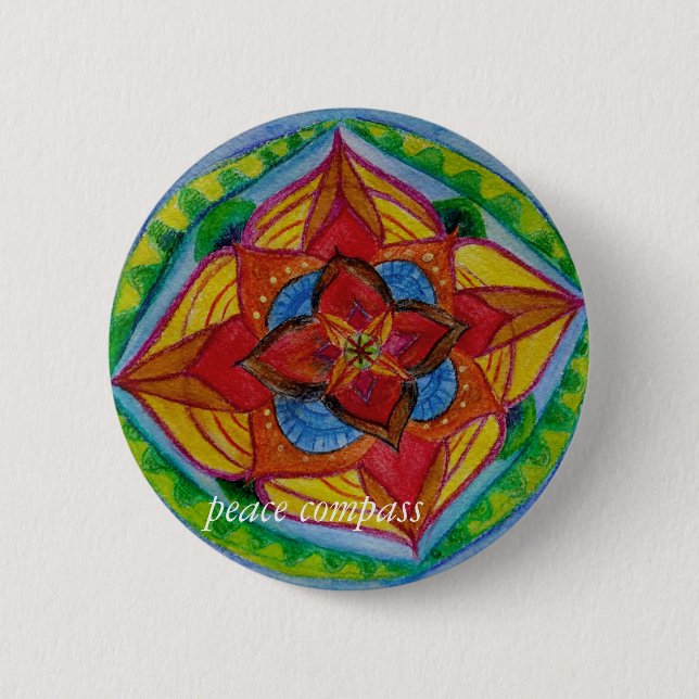 Badge ronde Mandala Compas de Paix (Devant)
