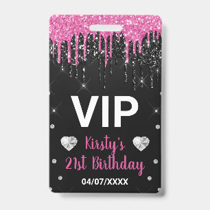 Badge Rose Chaud Paillettes et Diamants qui Coulent Anni