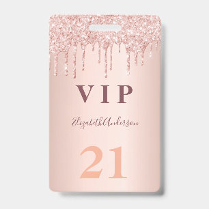 Badge Rose gold anniversaire gouttes rose vip