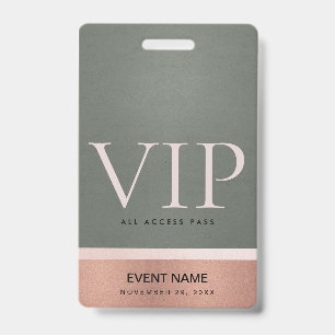 BADGE ROSE GOLD BLUSH ACIER GRIS PASS D'ACCÈS ÉVÉNEMENT 