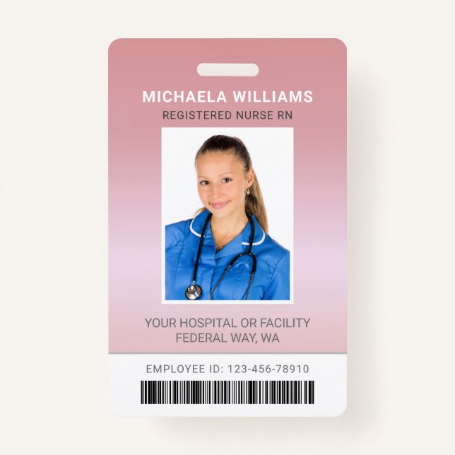 Badge Rose Gold Healthcare Code à barres Code photo empl (Devant)