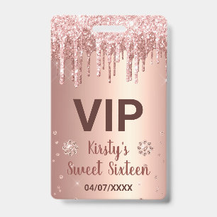 Badge Rose Gold qui dégouline de Glitter & Diamant Sweet