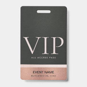 BADGE ROSE GOLD ROSE PÂLE NOIR PASS D'ACCÈS À L'ÉVÉNEMEN