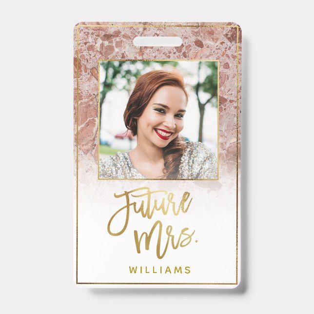 Badge Rose Marble Futur Mme Gold Bride Bachelorette (Front)