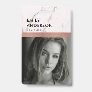 BADGE ROSE OR BLUSH MARBRE EMPLOYÉ PHOTO NOM DU CODE BAR