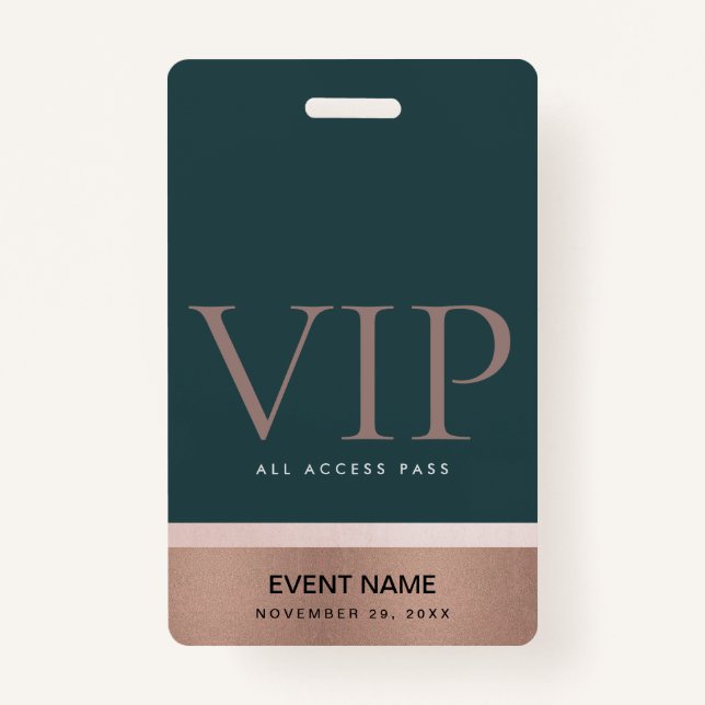 BADGE ROSE OR BLUSH ROSE VERT VIP ÉVÉNEMENT ACCÈS PASS (Devant)