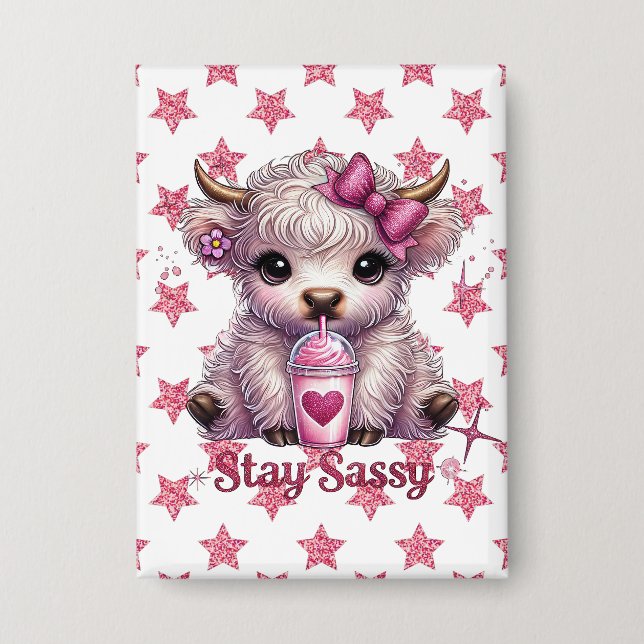 Badge Rose, Restez Sassy, Vaches Highland (Recto)