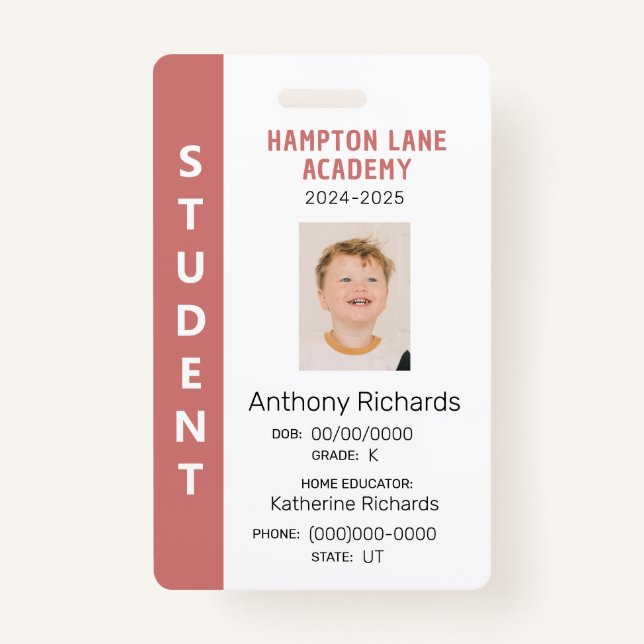 Badge Rose Vertical Stripe Homeschool - Carte d'identité (Devant)