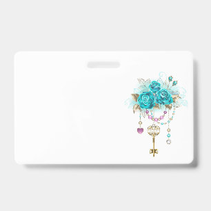 Badge Roses turquoise avec touches