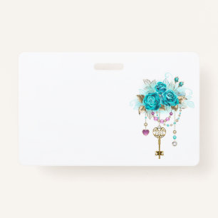 Badge Roses turquoise avec touches