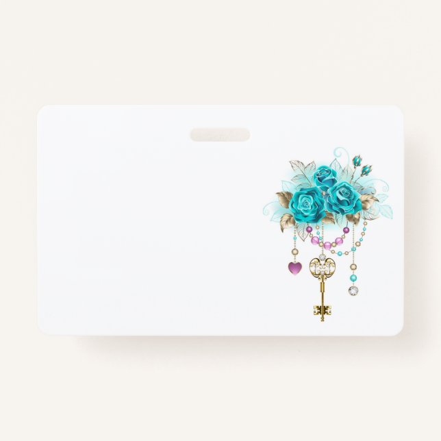 Badge Roses turquoise avec touches (Devant)