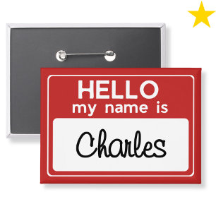 Badge Rouge Blanc Nom personnalisé Bonjour Je M'appelle