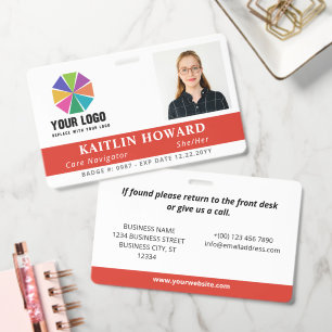 Badge Rouge Chaud avec Photo Logo Pronoms ID Employé