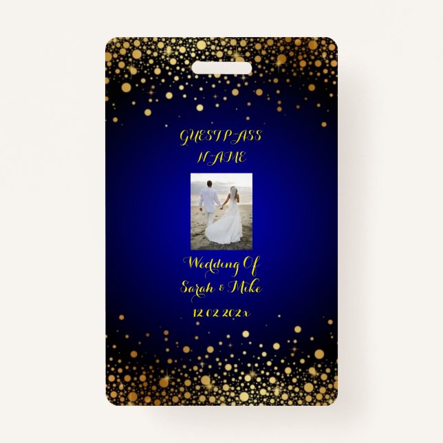 Badge Royal Blue and Gold Mariage Guest Pass (Devant)