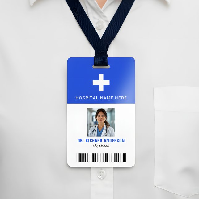 Badge Royal Blue Hospital Employee Bar Code ID (Créateur téléchargé)