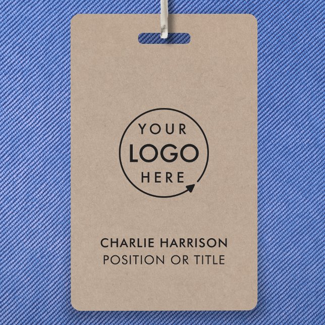 Badge Rustique Kraft | Identifiant du logo de l'entrepri (Rustic Kraft company branded staff ID badges for business events & employee identification.)