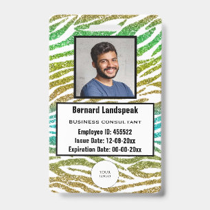 Badge Safari Green Zebra Stripes Glitter Logo & Photo