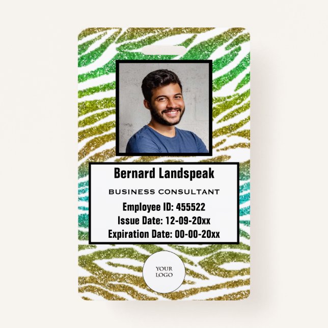 Badge Safari Green Zebra Stripes Parties scintillant Log (Devant)