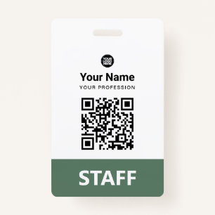 Badge Sage Green Employé Code Qr, Code barre, Logo, Nom