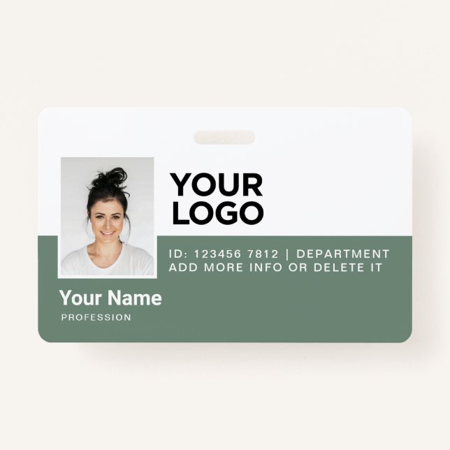 Badge Sage Green Employé Moderne Photo ID Sécurité (Devant)