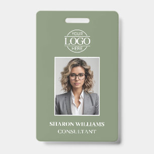 Badge Sage Vert Minimaliste Moderne Photo d'Employé
