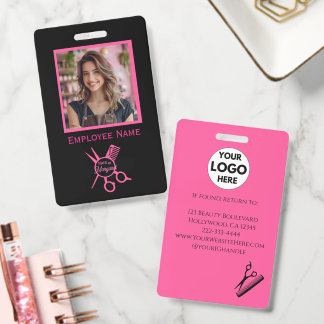 Badge Salon de coiffure Logo Photo Rose Ciseaux Minimali