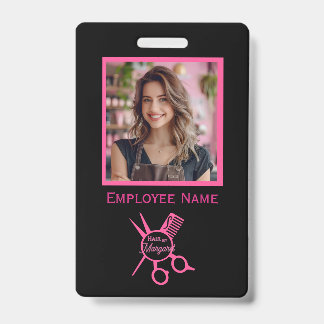 Badge Salon de coiffure Logo Photo Rose Ciseaux Minimali