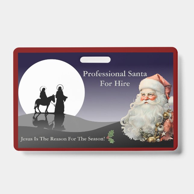 Badge Santa Claus Business Card Jesus Is The Reason (Front)