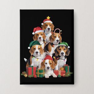 Badge Sapin de Noël Beagle avec chapeau de Père Noël Mam
