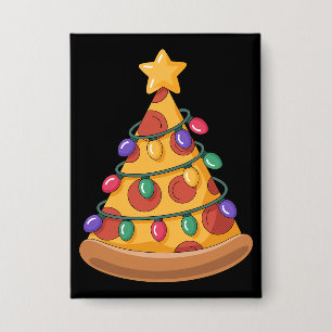 Badge Sapin de Noël Pizza Lumières Famille Amateur de Pi