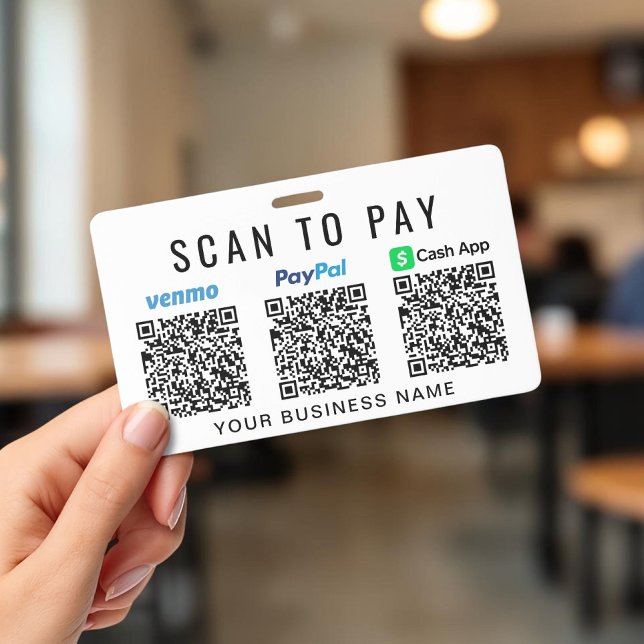 Badge Scanner pour payer Code QR Venmo PayPal CashApp En (Scan to Pay QR Code Venmo PayPal CashApp Business Badge)
