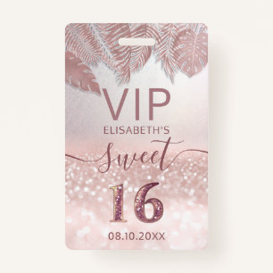 Badge Script de parties scintillant en or Rose tropical