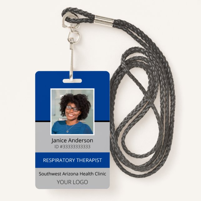 Badge Sécurité des employés professionnels en bleu et gr (Devant avec lanière)