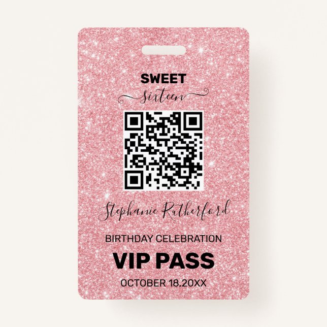 Badge Seize Anniversaire VIP PASS Parties scintillant ro (Devant)